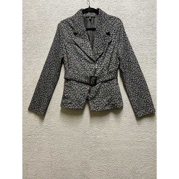 Women’s  MARISA CHRISTINA Animal Print Jacket Blazer Coat Large Black Gray - Picture 1 of 8
